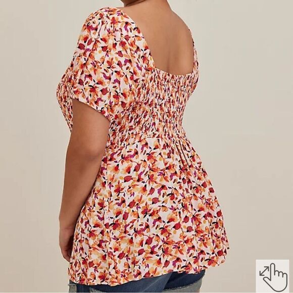 BABYDOLL CRINKLE GAUZE SMOCKED BACK PUFF SLEEVE TOP - Picture 4 of 6